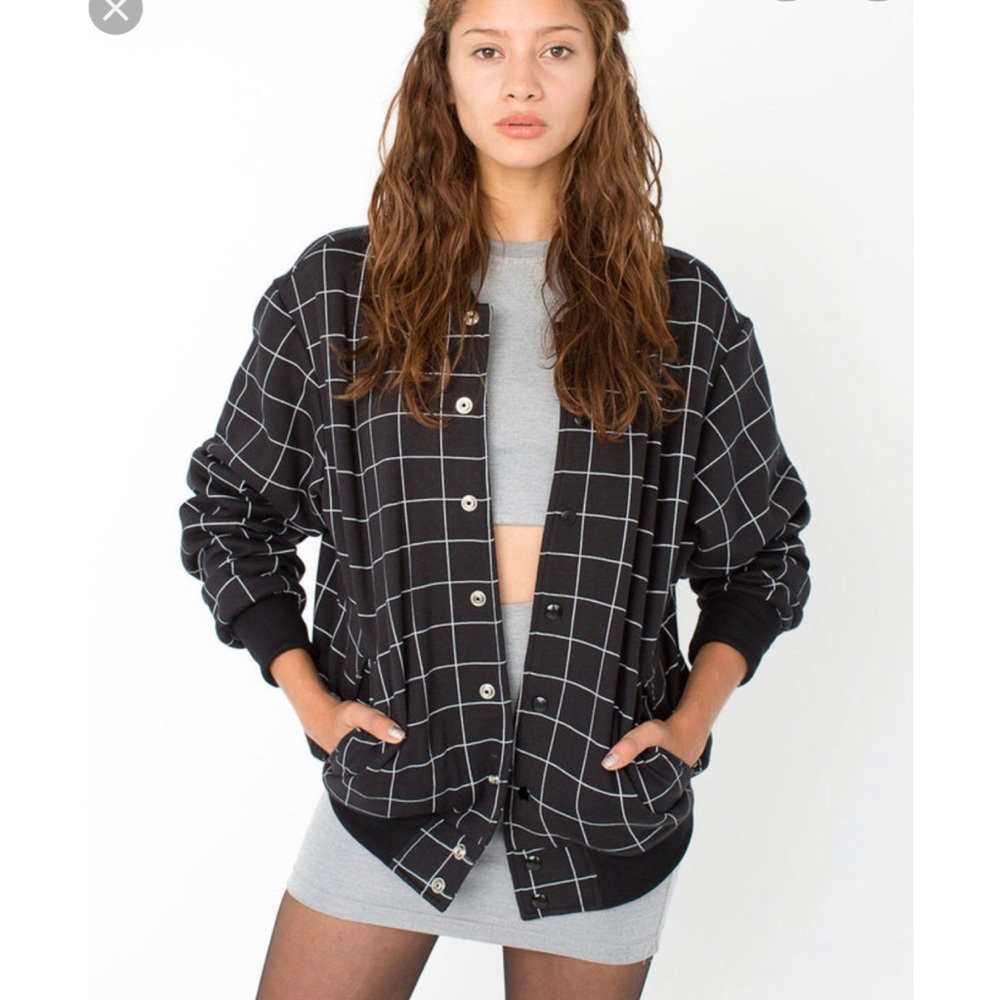 American Apparel Grid Print Fleece Club Jacket